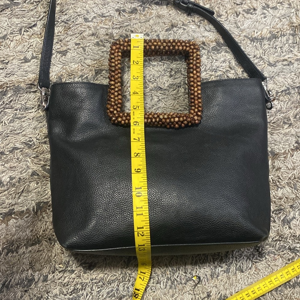 J.Jill Elegant Black pebbled Leather Bag with Wooden Handle - Picture 9 of 14